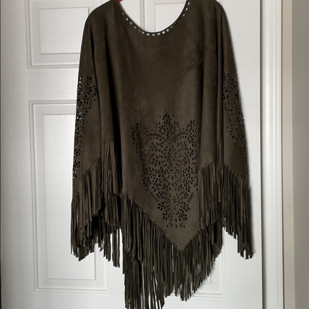 Faux Suede Olive Green Poncho